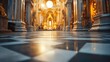 © Randu - Palace chapel interior, sunlight, checkered floor, baroque architecture, tourism