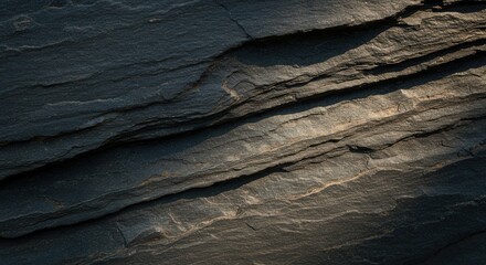 Poster - Close up of layered slate rock formation showing rough texture