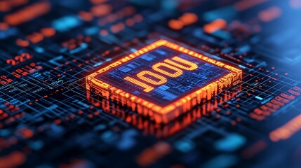 Wall Mural - futuristic circuit board with glowing numbers, high-tech design, abstract technology illustration, r