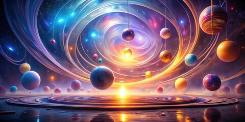 Wall Mural - celestial dance a symphony of planets suspended in a swirling nebula of cosmic dust and light