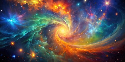 Wall Mural - a celestial tapestry of vivid nebulae swirling in a cosmic dance of light and color, embracing a kal
