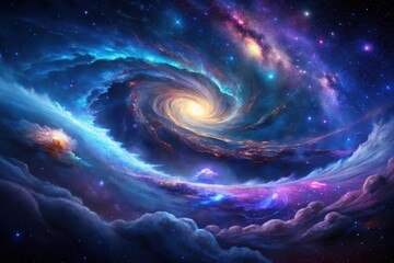 Wall Mural - a celestial tapestry of swirling nebulae and cosmic dust clouds in a vibrant galaxy