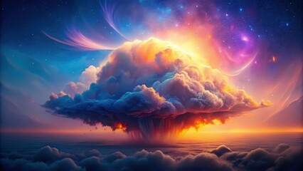 Wall Mural - a celestial tapestry of clouds and cosmic dust, illuminated by a radiant sunset, painting a dreamlik