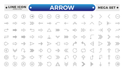 Arrow outline icon collection. Editable stroke outline icon.
