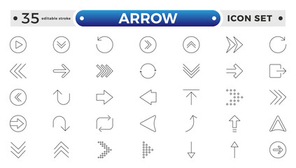 Arrow outline icon collection. Editable stroke outline icon.
