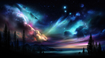 Wall Mural - Colorful Night Sky created with Generative AI Technology, ai, generative