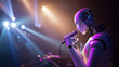 © Jhati - A futuristic robot singer performing on stage with bright lights and a microphone in its hand