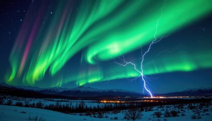 aurora borealis with lightning a breathtaking northern lights scene accentuated by flashes of lightn