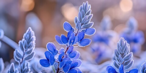 Wall Mural - frosty plant close up,