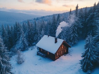 Wall Mural - snowy forest cabin