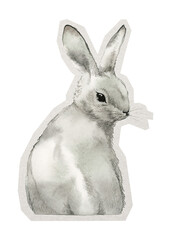 Wall Mural - png easter bunny sticker with white border, transparent background