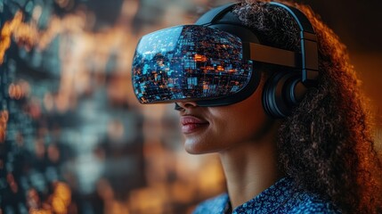 Aufkleber - Woman experiencing immersive virtual reality.