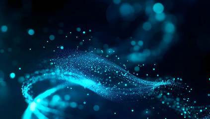 Wall Mural - a captivating abstract image showcasing vibrant blue particles swirling through the darkness, creati