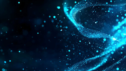 Wall Mural - abstract blue particles floating gracefully in a dark background, creating a sense of depth and moti
