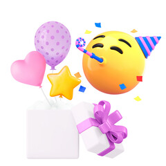 Wall Mural - png 3d party emoticon, birthday celebration sticker, transparent background