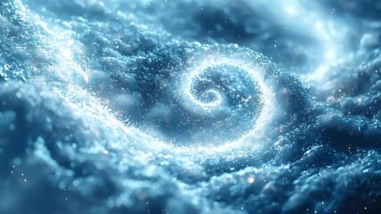 Wall Mural - Glowing Spiral Nebula in a Crystalline, Icy Blue Cosmic Landscape