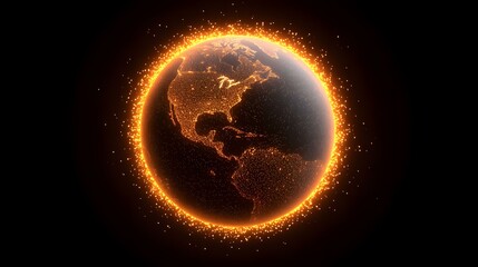 the image shows a digital rendering of planet earth, specifically the americas, depicted as a conste