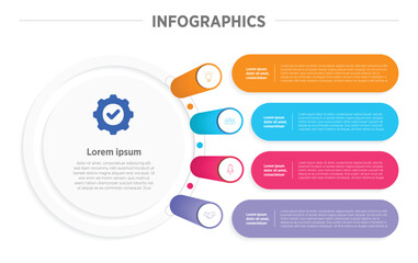 Wall Mural - Business Colorful Infographics template. 4 steps rounded timeline with options and marketing icons .Vector rounded infographic with four circle connected elements. Design can be use for presentation.