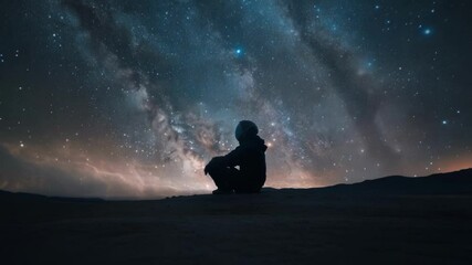 Wall Mural - astronaut sits alone, silhouetted against the breathtaking backdrop of the milky way galaxy, contemp