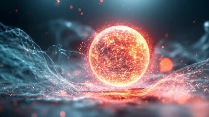 Wall Mural - Luminous Network Sphere Amidst Glowing Particles and Nebulous Trails