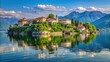 © Songkran - Serene landscape of Borromean islands reflected in calm waters of Lago Maggiore surrounded by lush greenery and picturesque villas, scenic view, landscape