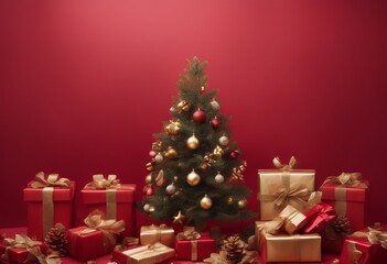 Wall Mural - background red tree text copy christmas view golden space top gifts decorations design gold chic shi