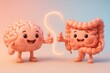 © Thitiporn - Brain and Gut Harmony: A charming illustration depicting a happy brain and gut, connected by a glowing line, symbolizing the crucial gut-brain connection for optimal well-being.