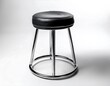 © Aleena - Black leather stool chrome legs round seat furniture seating modern design interior home decor style bar stool