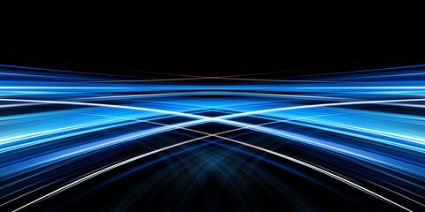 Wall Mural - blue gradient speed light motion blur effect on black background,blank glowing speed lines for desig
