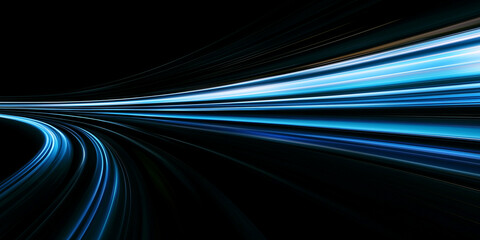 Wall Mural - blue gradient speed light motion blur effect on black background,blank glowing speed lines for desig