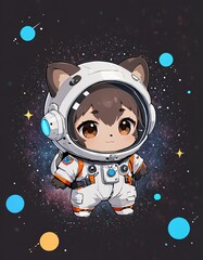 chibi astronaut raccoon, high quality