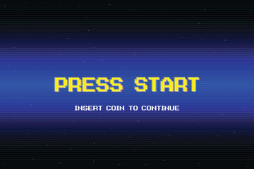 Wall Mural - press start insert a coin to continue. pixel art .8 bit game. retro game. for game assets. retro fut