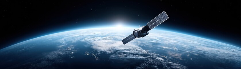 a satellite orbits earth, capturing a breathtaking view of the planet against a backdrop of space an