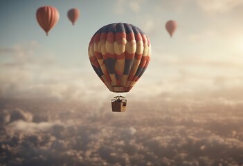Wall Mural - balloon hot air 3d render three-dimensional flight background striped fun airship bright white zeppelin travel float lift leisure adventure transportation colours transport sky basket up isolated