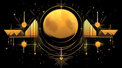 Wall Mural - golden celestial art deco moon design.
