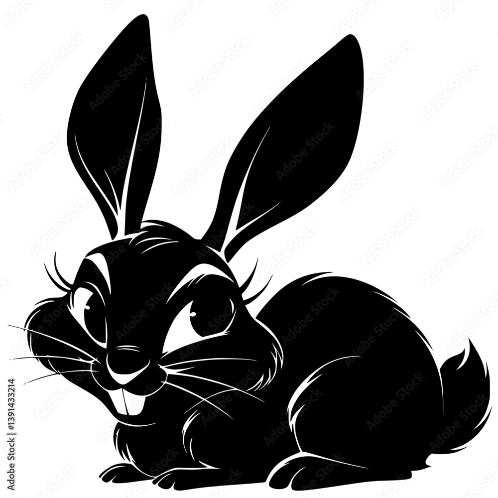Smiling cartoon bunny rabbit illustration, Playful black and white ...