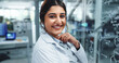 © peopleimages.com - Happy woman, portrait and scientist with glass board for problem solving or compound structure at lab. Face, female person or smile with science research, molecule development or chemical formulation