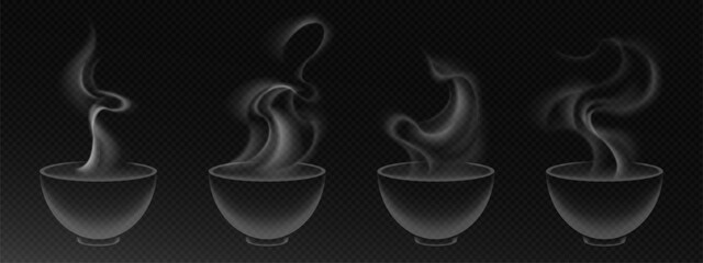 Wall Mural - steam rising from hot food bowl set isolated on transparent background. vector realistic illustratio