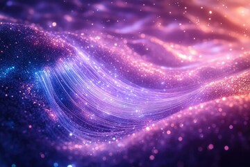 Aufkleber - Glittering waves of purple and blue intertwine, illuminated by sparkling light, creating a magical, ethereal landscape.