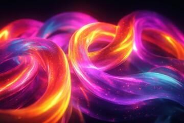 Poster - Abstract glowing rings intertwine, showcasing vibrant hues of orange, yellow, pink, purple, and blue in a luminous, dynamic composition.