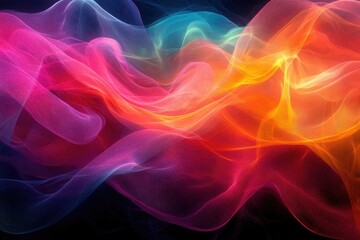 Aufkleber - Abstract image of flowing colorful smoke-like waves, creating a mesmerizing blend of pink, orange, yellow, and blue hues on a transparent background.