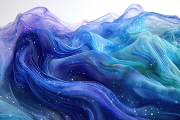 Aufkleber - Elegant blue and purple sheer fabric drapes with a delicate, ethereal quality reminiscent of a starry night sky or ocean waves.