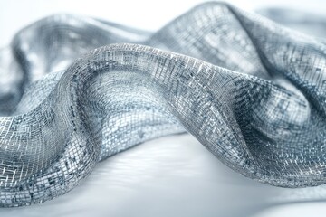 Aufkleber - Wavy silver fabric with intricate grid pattern, creating a soft and elegant texture on the light surface.