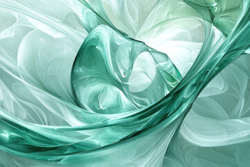 Poster - Abstract teal and white fractal art depicting swirling, flowing shapes and textures.