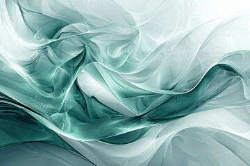 Poster - Abstract teal and white flowing fabric, digital art, ethereal and dreamy.