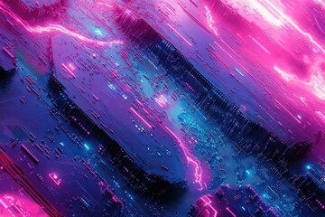 Poster - A futuristic circuit board with neon lights, abstract patterns, vibrant colors, and a cyberpunk aesthetic creates a dazzling high-tech scene.
