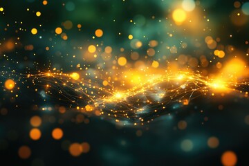 Aufkleber - A mesmerizing network of glowing orange particles gracefully flowing against a dark teal background, creating ethereal bokeh.