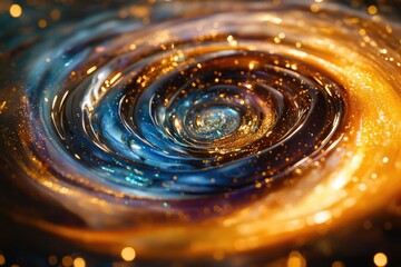 Wall Mural - a mesmerizing, swirling vortex of cosmic dust and energy, shimmering with gold and blue light, evoki