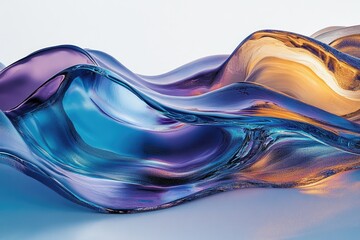Aufkleber - Abstract waves of blue, purple, and gold blend seamlessly, creating a captivating and fluid artistic display on a white background.