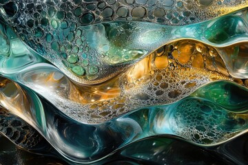 Poster - Abstract, swirling layers of translucent colors, resembling ocean waves with cellular patterns and a glossy, liquid appearance.